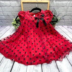 Jessica Ann Adorable Party/Holiday Dress-EUC Red/Blk Polka Dot w/Sparkles